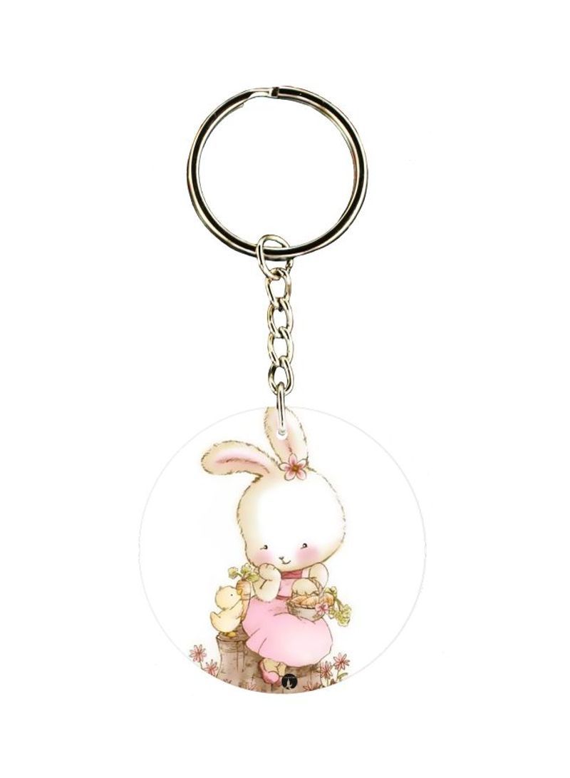 Rabbit Patterned Single Sided Keychain