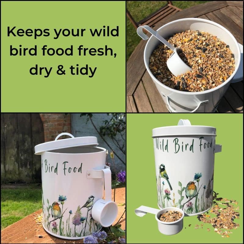 Evanmore Wild Bird Food Storage Tin Garden Birds Seed Feed Metal Container 4L (2kg) Canister With Scoop Handle Gift Box Bird Seed Storage Tin - Image 2