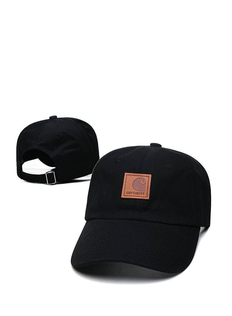 Carhartt Black Cotton Cap: Leather - Patch Timeless Vibe