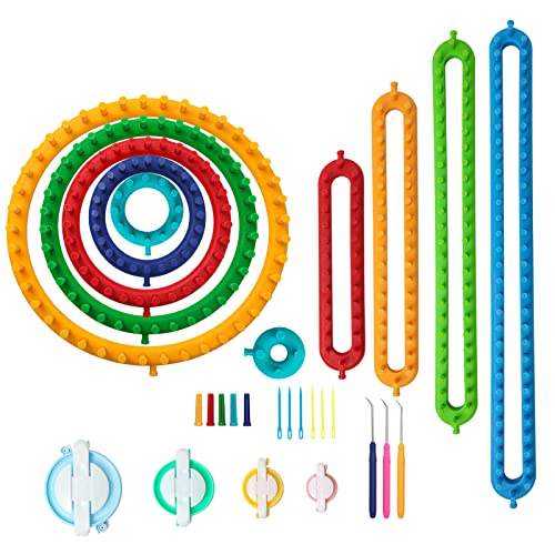 Frola Knitting Loom Craft Kit - 6 Round Knitting and 4 Long Knitting Include Hook Needle, Pompom Maker for Crochet, Hat, Scarf - Image 1
