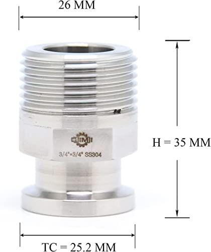 QiiMii 3/4" Tri Clamp Adapter to 3/4" MNPT Thread Ferrule Hexagonal Sanitary Pipe Fitting - Image 2