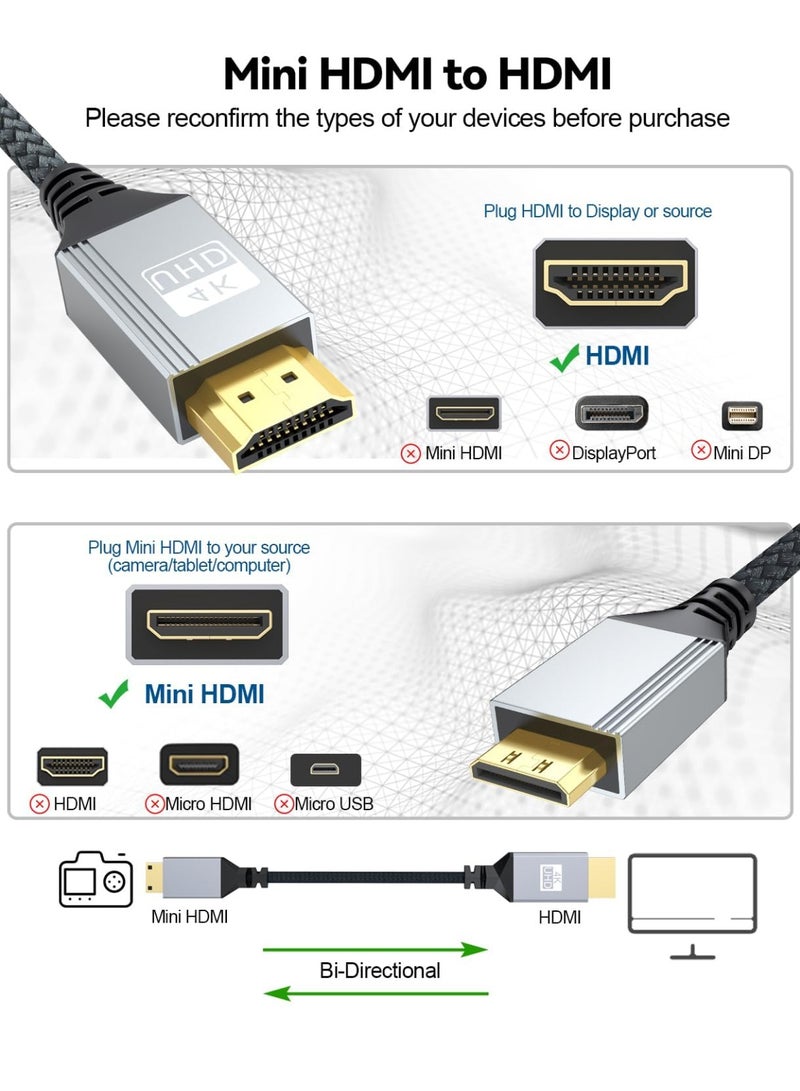 fantasize كابل Mini HDMI إلى HDMI بطول 6.5 قدم، كابل عالي السرعة لتوصيل الأجهزة مثل الكاميرات والشاشات والتلفزيونات وأجهزة العرض واللابتوبات – كابل محول متين وسهل الاستخدام - Image 3