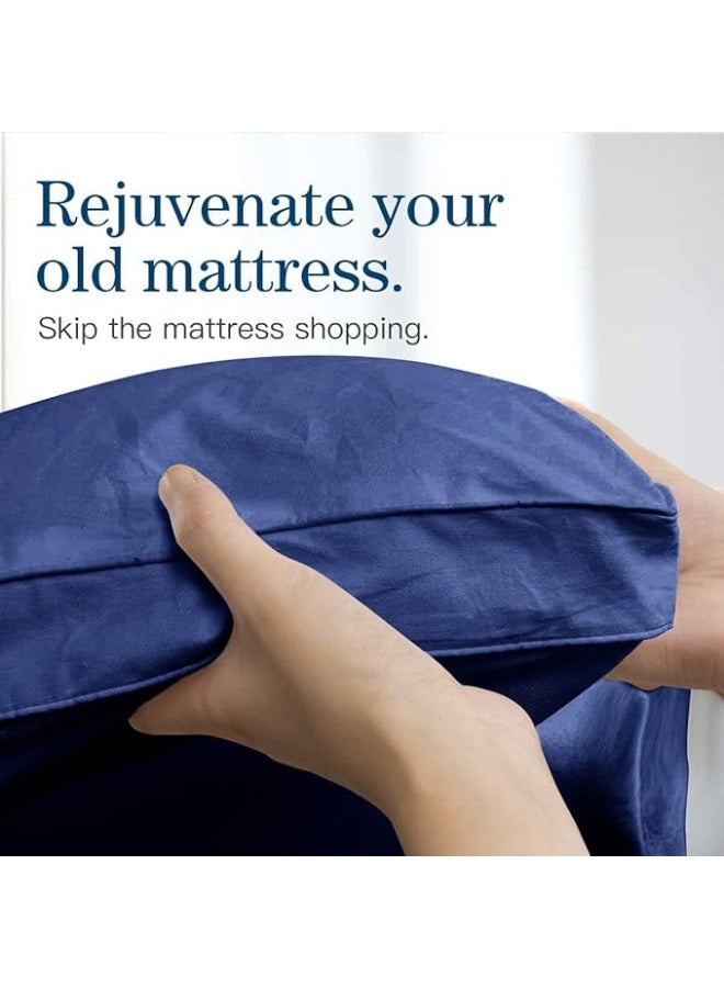 Harmony Home Mattress Topper – 500GSM Soft Comfort Quilted Pad | Hypoallergenic Fiber Fill | Single Size (90x200 cm) – Dark Blue - Image 3