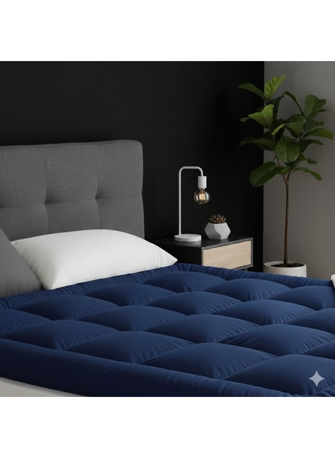 Harmony Home Mattress Topper – 500GSM Soft Comfort Quilted Pad | Hypoallergenic Fiber Fill | Single Size (90x200 cm) – Dark Blue - Image 1