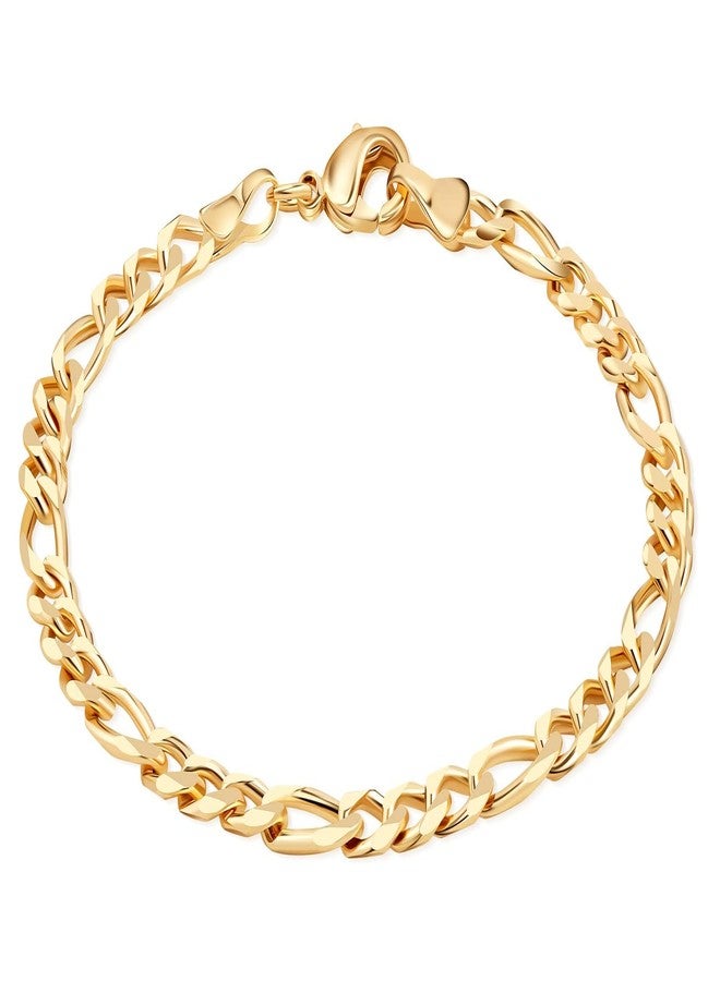 Barzel 18K Gold Plated Figaro Bracelet - Made In Brazil (5MM, 8 Inches) - Image 1