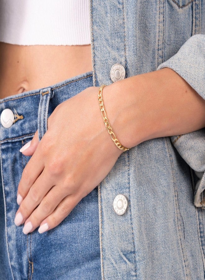 Barzel 18K Gold Plated Figaro Bracelet - Made In Brazil (5MM, 8 Inches) - Image 2