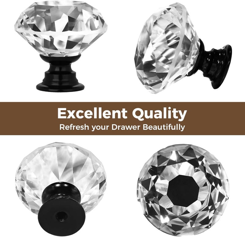 DeELF Outlet DEELF 12 Packs Kitchen Cabinet Knobs, 40 mm Crystal Cabinet Knobs, Diamond Dresser Handle Drawer Pulls, Dresser Knobs for Cabinets and Drawers, Black Base - Image 4