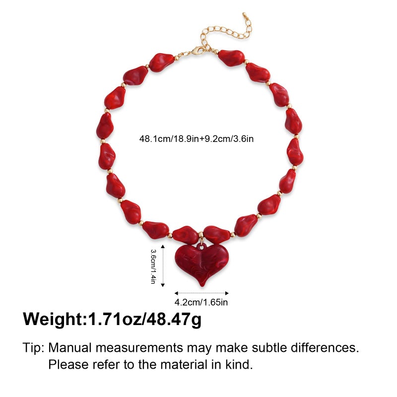 YUJIE Vibrant Red Acrylic Heart Pendant Necklace for Women Irregular Chunky Statement Puff Love Heart Bead Chain Trendy Valentine's & Party Accessory - Image 5