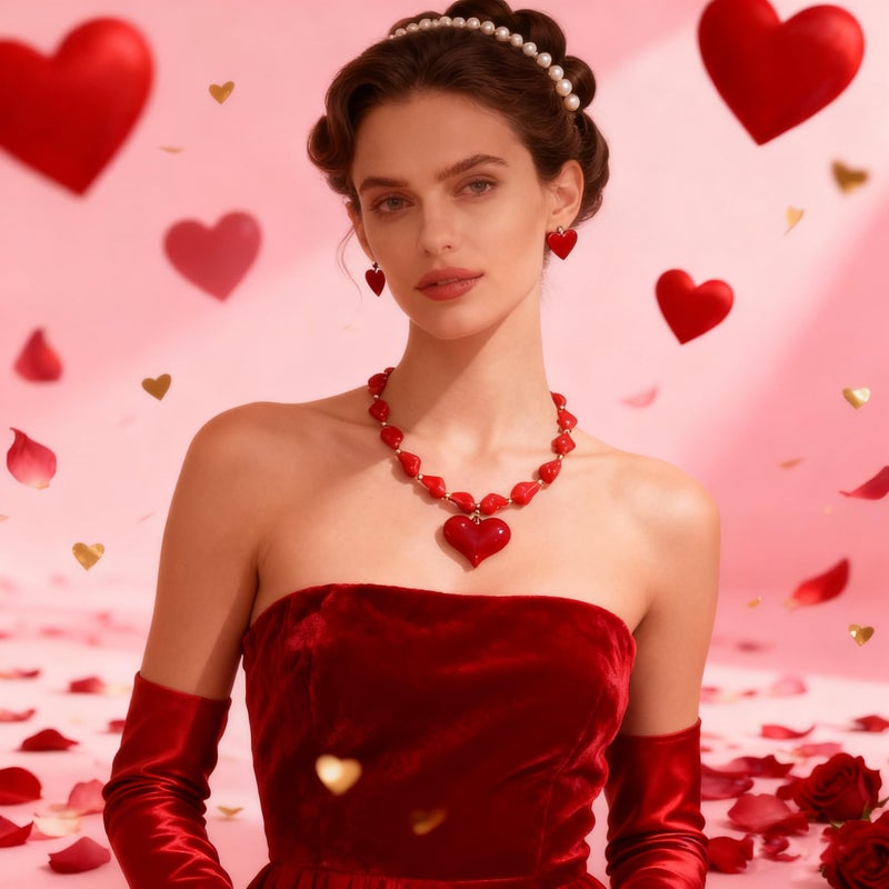 YUJIE Vibrant Red Acrylic Heart Pendant Necklace for Women Irregular Chunky Statement Puff Love Heart Bead Chain Trendy Valentine's & Party Accessory - Image 3