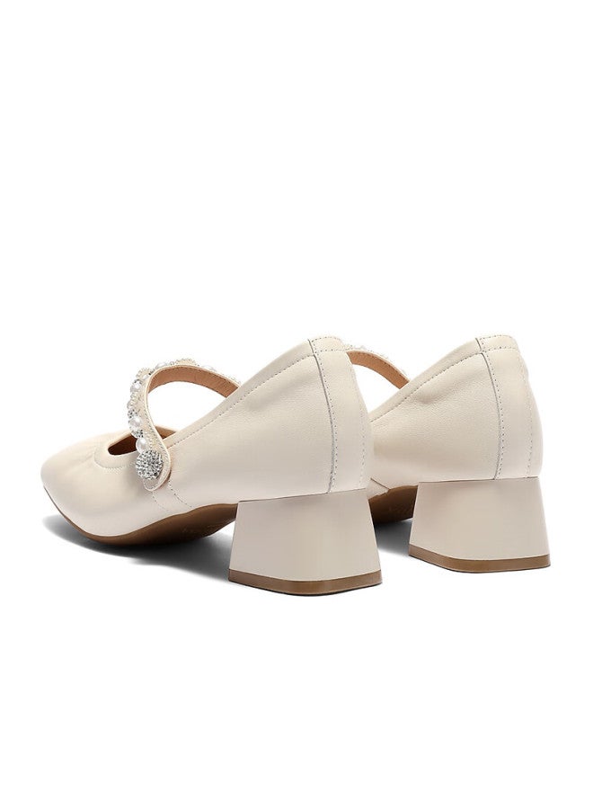 Senda a Mary Jane Women's Spring Autumn Lambskin Block Heel Square Toe Flats Zth03cq5 Off-white 37 - Image 3
