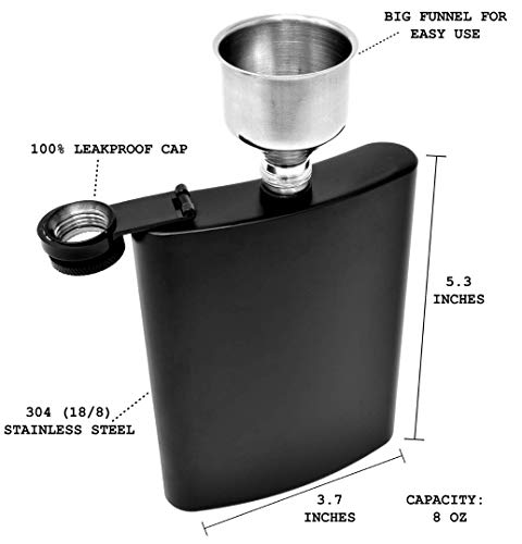 IDALIO Hip Flask for Liquor 8 Ounce Stainless Steel (Black, 8 Oz - Big Funnel) - Image 3