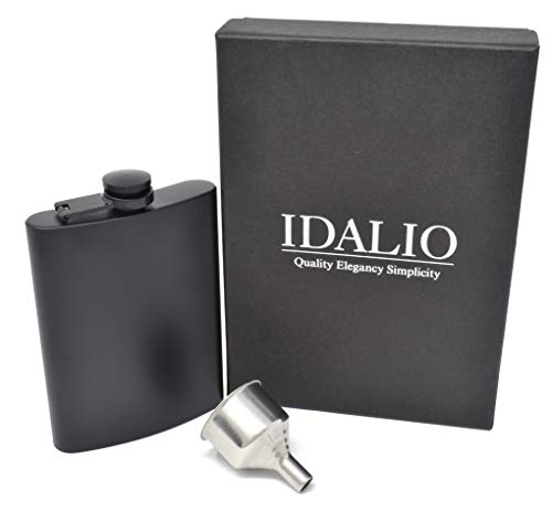 IDALIO Hip Flask for Liquor 8 Ounce Stainless Steel (Black, 8 Oz - Big Funnel) - Image 2