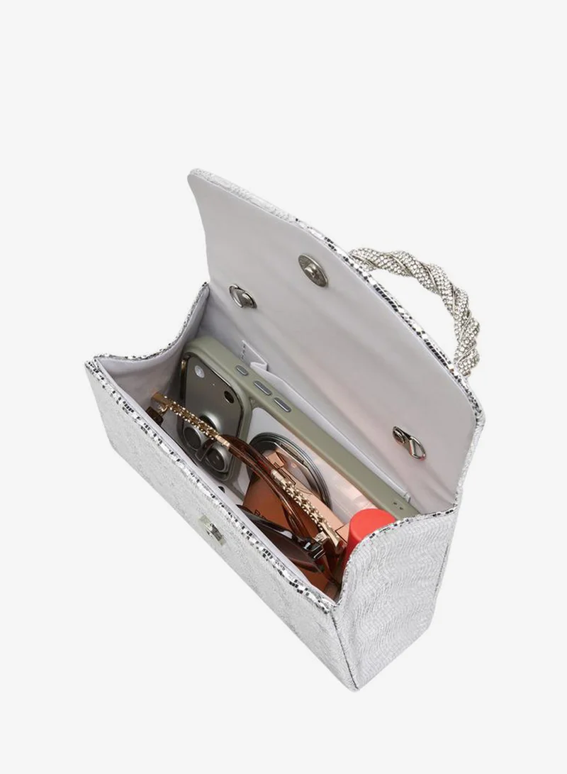 Flora Bella By Shoexpress SILVER Textured Satchel Bag With Button Closure Ramadan Collection for Women | Best Price UAE