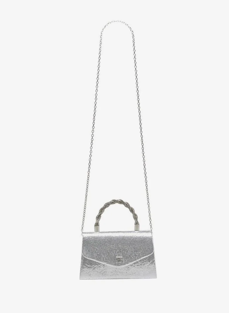 Flora Bella By Shoexpress SILVER Textured Satchel Bag With Button Closure Ramadan Collection for Women | Best Price UAE