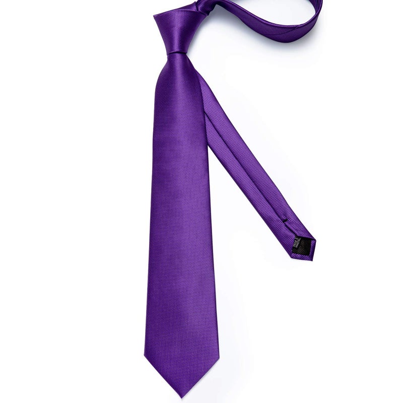 DiBanGu Mens Solid Color Tie and Pocket Square Set Woven Silk Plain Necktie & Handkerchief for Men Wedding Party Formal, Royal Purple - Image 5