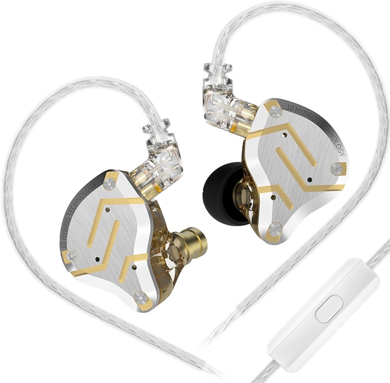 Kinboofi أفضل سماعة رأس سلكية، KZ ZS10 Pro IEM مراقبة داخل الأذن، 4BA 1DD سماعات أذن سلكية KZ متعددة المشغلات، سماعة IEM، مراقبة على المسرح للمغني وعازف الجيتار والدرامز (ذهبي، مع ميكروفون)... - Image 1