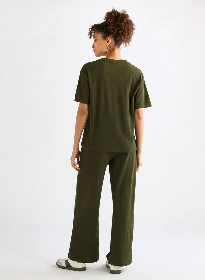 Splash FAV Embroidered Crew Neck T-shirt and Pants Set