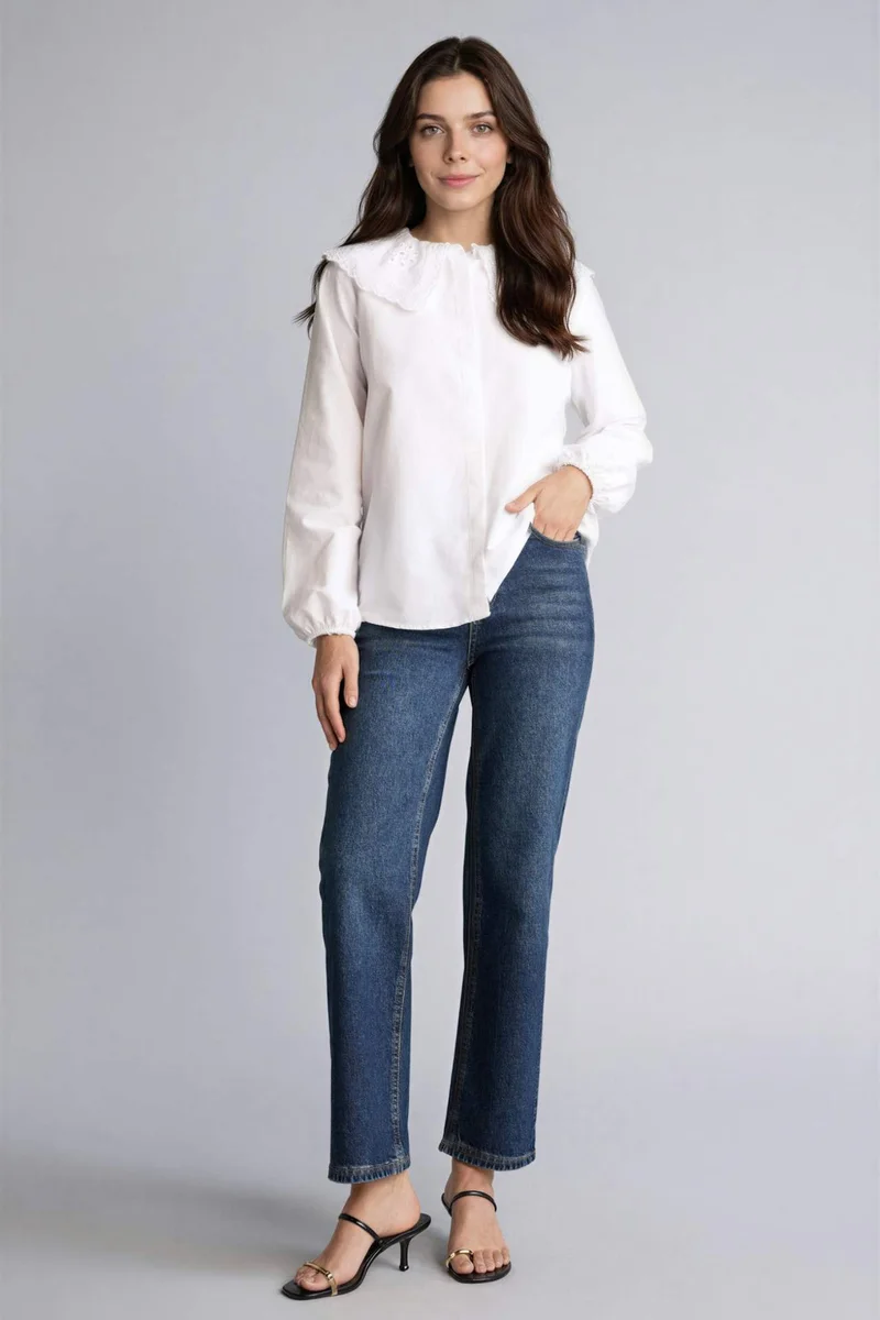 ديفاكتو Regular Fit Poplin Long Sleeve Tunic