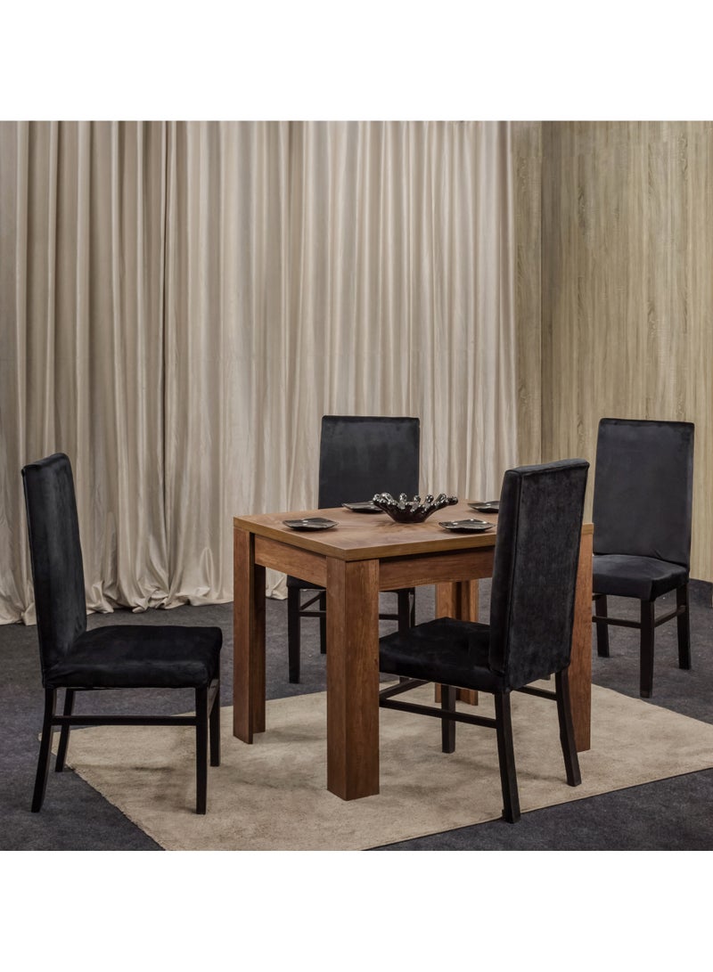 طقم طاولة طعام 4 كراسي بتصميم أنيق – خشب MDF وكسوة قطيفة، مقاس 140×80×76 سم