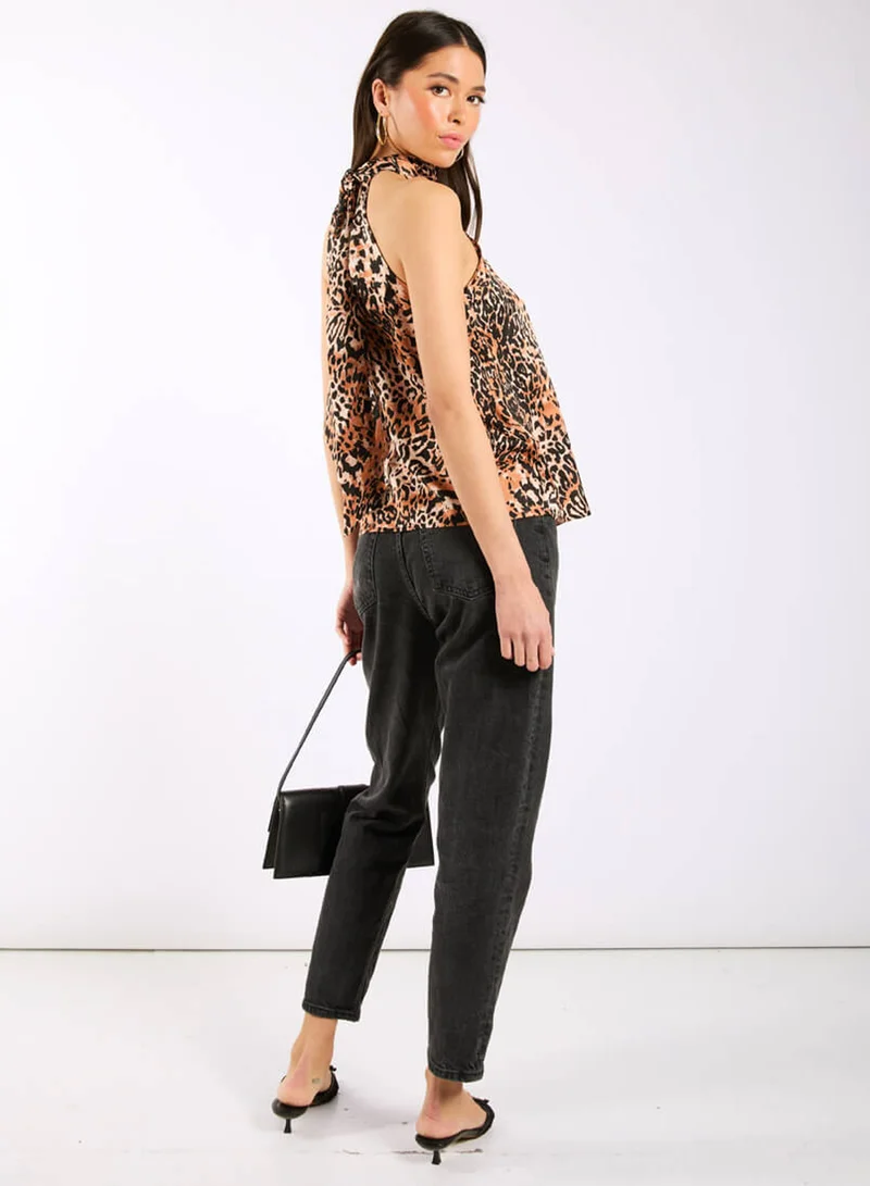 Needs No Label  Brown Animal Printed Halter Neck Co-ord Top for Women | Best Price UAE
