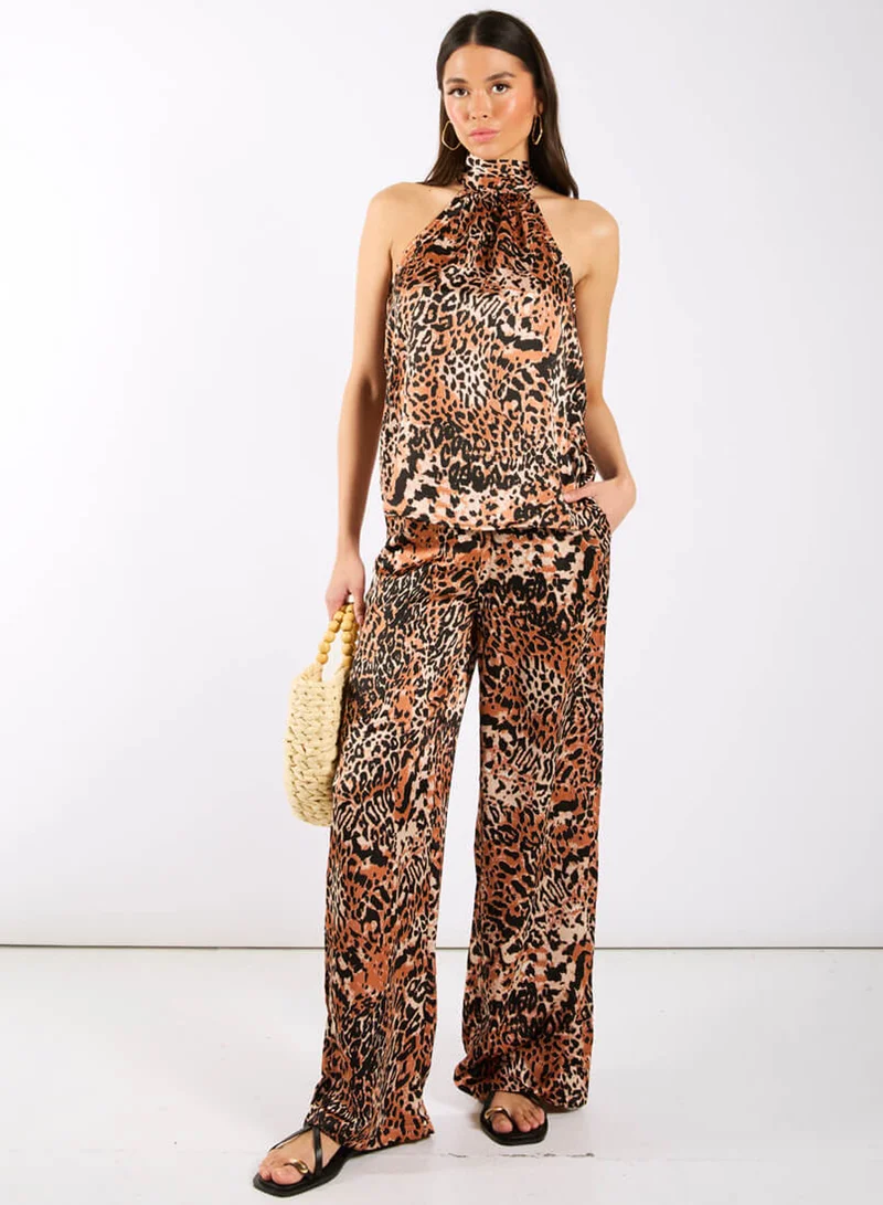 Needs No Label  Brown Animal Printed Halter Neck Co-ord Top for Women | Best Price UAE