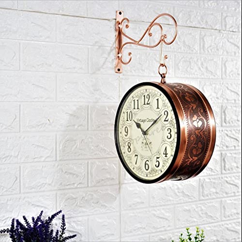 Vintage Clock Handcrafted Double Side Analog Wall Clock 1 Year Warranty / 65470-10-HH, Iron, 25x25 cm, Two Side English Number, rose Gold - Image 4