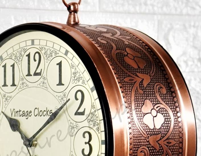 Vintage Clock Handcrafted Double Side Analog Wall Clock 1 Year Warranty / 65470-10-HH, Iron, 25x25 cm, Two Side English Number, rose Gold - Image 3