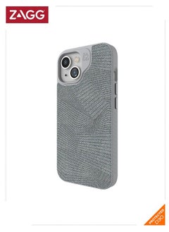ZAGG London Snap iPhone 15 Protective Cell Phone Durable Graphene Case, MagSafe Compatible Case with Stylish Fabric Exterior Slim and Lightweight - Gray Geo  - Image 1