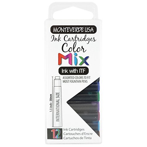 Monteverde USA International Standard Ink Cartridges - Assorted Color - Fresh and Vibrant Writing Ink, Compatible with Most Fountain Pens, 12-Pack Box - Image 1