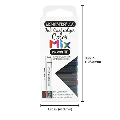 Monteverde USA International Standard Ink Cartridges - Assorted Color - Fresh and Vibrant Writing Ink, Compatible with Most Fountain Pens, 12-Pack Box - Image 5