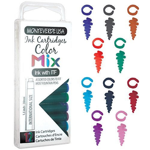 Monteverde USA International Standard Ink Cartridges - Assorted Color - Fresh and Vibrant Writing Ink, Compatible with Most Fountain Pens, 12-Pack Box - Image 4