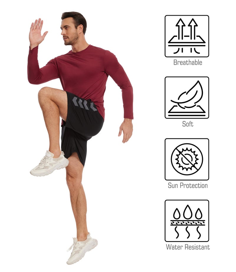 Kinglaman 7 Pack Men Dry Fit Workout Long Sleeve Athletic Gym UPF SPF UV Sun Protection Quick Dry Lightweight Shirts 1 Black 1 Grey 1 Heather Grey 1 Blue 1 Dark Blue 1 Dark Green 1 Wine X-Large - Image 5