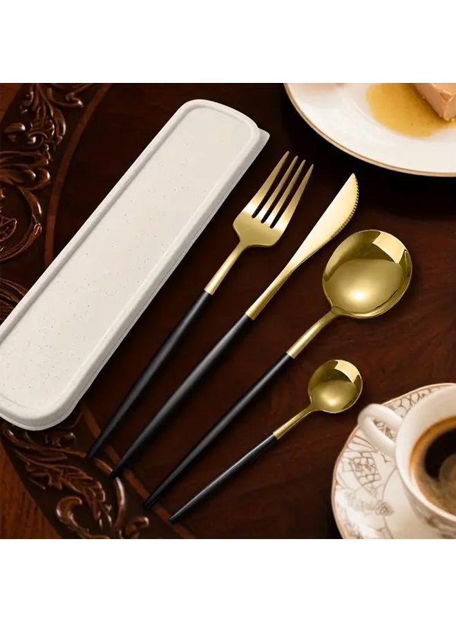 Black Golden Stainless Steel Portable Cutlery Set 5pcs Rust Resistant Dishwasher Safe - Image 1