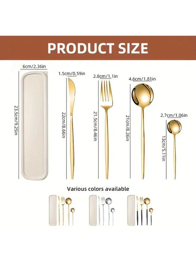 Black Golden Stainless Steel Portable Cutlery Set 5pcs Rust Resistant Dishwasher Safe - Image 3