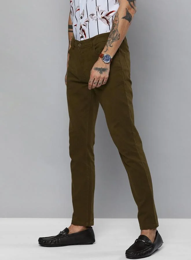 The Indian Garage Co The Indian Garage Co Men Brown Mid Rise Slim Fit Chino Pants
