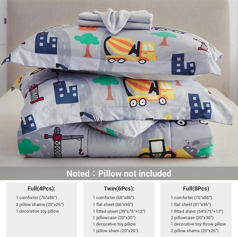 Mooreeke Kids Twin Comforter Sets for Boys 6 Pieces Excavator Grey Bedding Set for Teens Soft Microfiber Kids Bed in A Bag with Comforter, Sheet Set, Shams and Decorative Toy Pillow All Season - Image 5