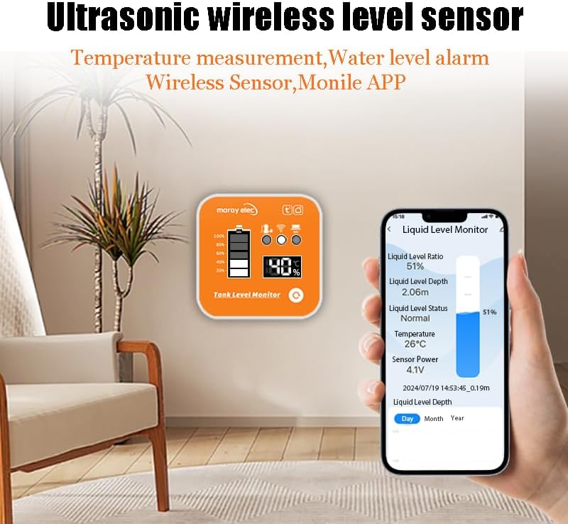 MORAYELEC Moray Smart WiFi Water Level Sensor Water Tank Level Monitor Oil Tank Gauge Sensor , Automatic Alarm Indicator for Tuya Smart Life Mobile APP with Gateway Smart Home Remote IP65 Waterproof (ME201R) - Image 4