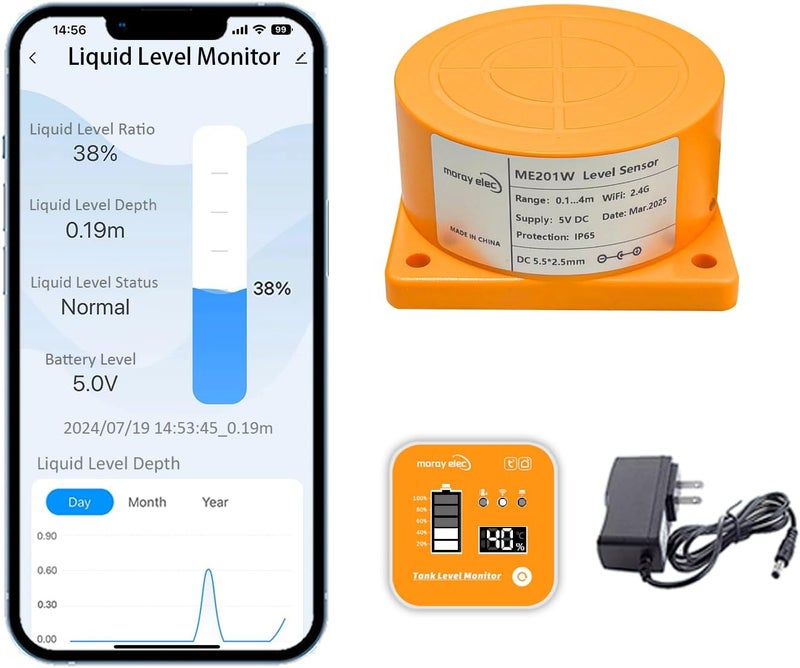 MORAYELEC Moray Smart WiFi Water Level Sensor Water Tank Level Monitor Oil Tank Gauge Sensor , Automatic Alarm Indicator for Tuya Smart Life Mobile APP with Gateway Smart Home Remote IP65 Waterproof (ME201R) - Image 1