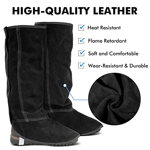 LeaSeek Leather Welding Spats - Heat and Abrasion Resistant Welding Boot Covers Protection - Shoes Protectors - Welding Gaiters, 1 Pair (Black - Extra Long) - Image 2