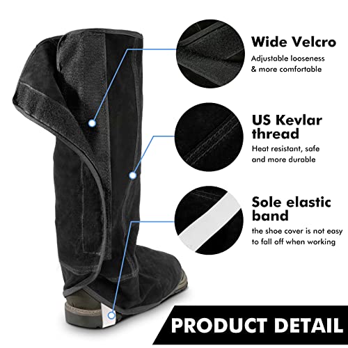 LeaSeek Leather Welding Spats - Heat and Abrasion Resistant Welding Boot Covers Protection - Shoes Protectors - Welding Gaiters, 1 Pair (Black - Extra Long) - Image 4