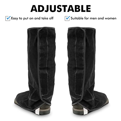 LeaSeek Leather Welding Spats - Heat and Abrasion Resistant Welding Boot Covers Protection - Shoes Protectors - Welding Gaiters, 1 Pair (Black - Extra Long) - Image 3