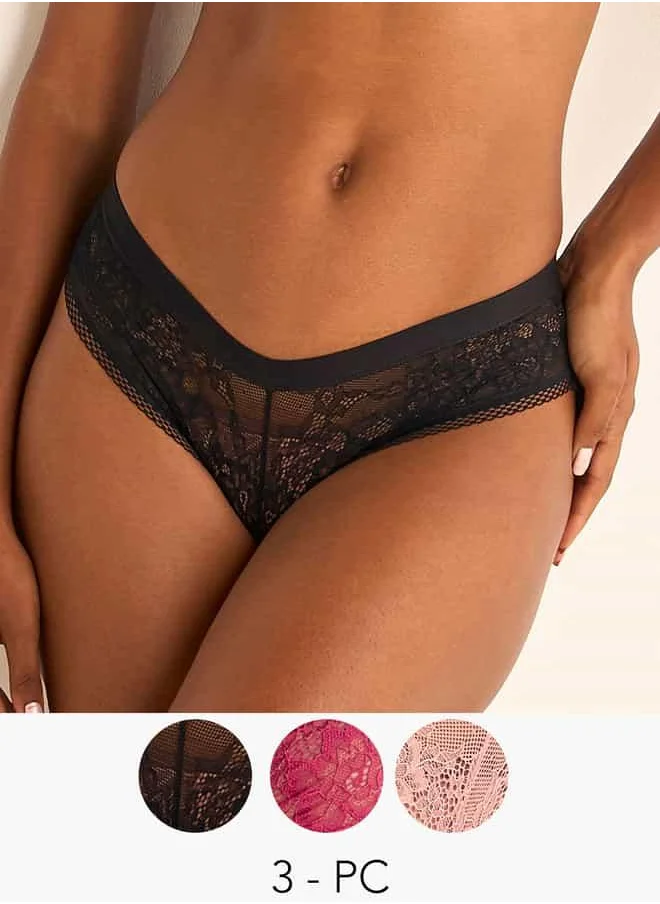 فاف Set of 3 - Lace Detail Bikini Briefs with Elasticated Waistband