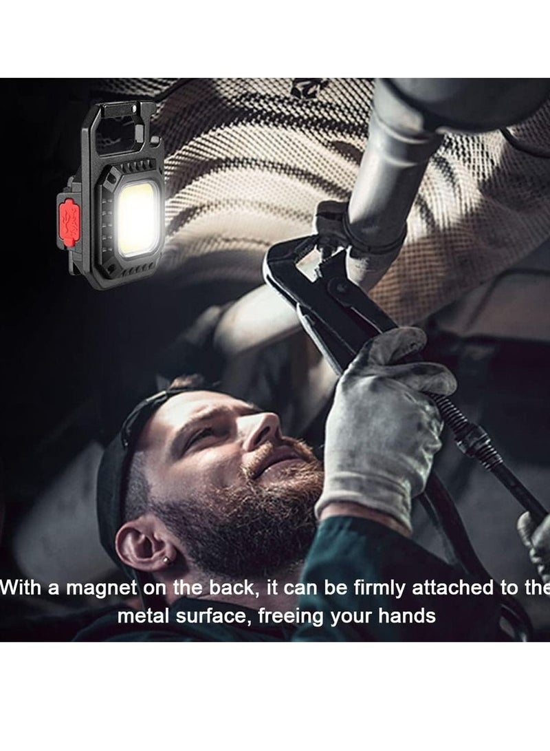 Mini COB Flashlight Portable Camping Light Rechargeable Keychain Light Emergency Light with 7 Light Modes Folding Bracket Bottle Opener Magnet Base - Image 2