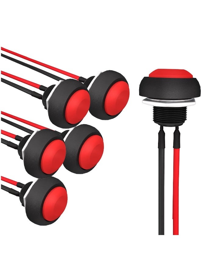 Latching Push on Switch, 6 Pcs Momentary Push on Switch Mini Round Switch, 12mm, 220V 3A, with Pre-soldered Wire (Red) - Image 1