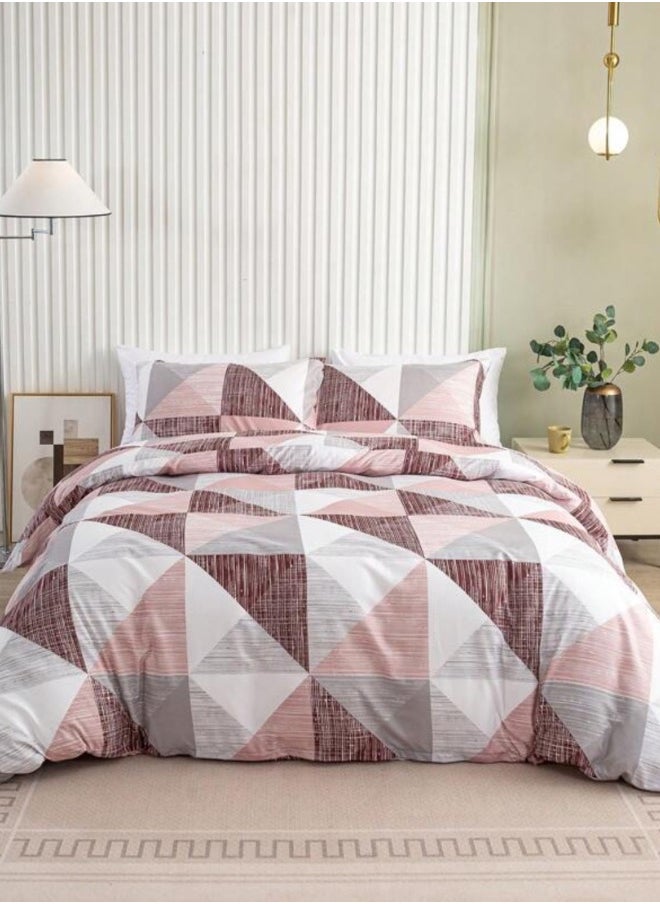 LUNA Home King Size 6 pieces bedding set, Simply geometric print, Old Rose.  - Image 1