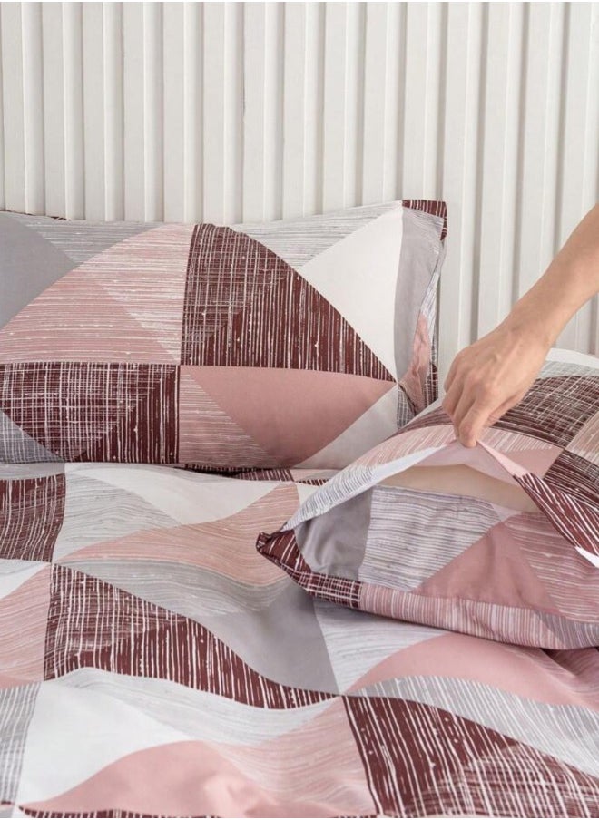 LUNA Home King Size 6 pieces bedding set, Simply geometric print, Old Rose.  - Image 4