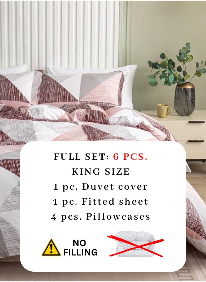 LUNA Home King Size 6 pieces bedding set, Simply geometric print, Old Rose.  - Image 2