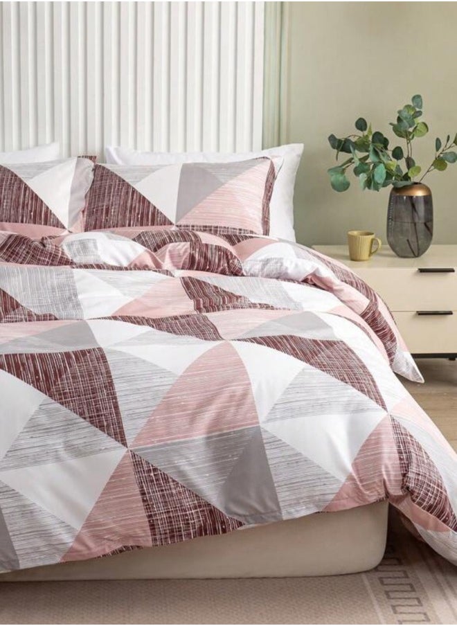 LUNA Home King Size 6 pieces bedding set, Simply geometric print, Old Rose.  - Image 3