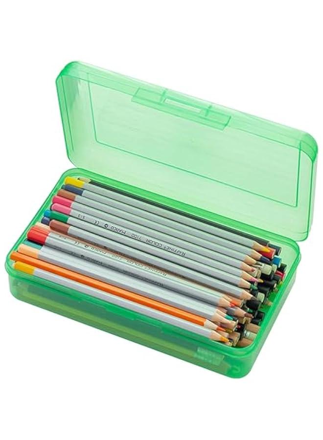 Large Green Plastic Pencil Box with Snap-tight Lid for Office Supplies - Image 1