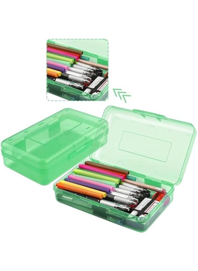 Large Green Plastic Pencil Box with Snap-tight Lid for Office Supplies - Image 3